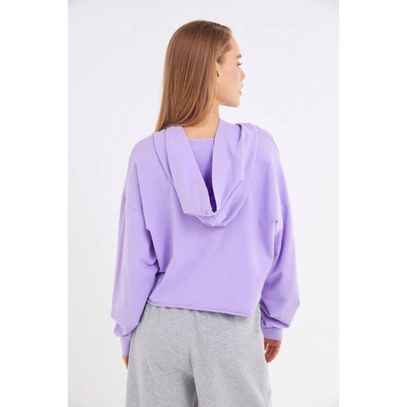 Lilac "Spoiled" Cropped Hoodie Sweatshirt - Picture 3 of 4